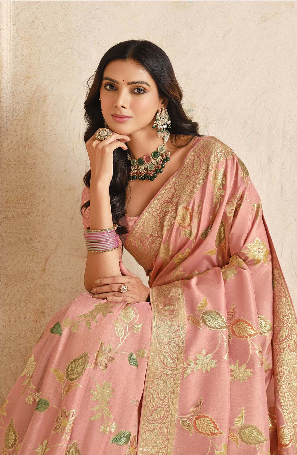 Monjolika Fashion Baby Pink Color Weaving Silk Classic Saree - Distacart
