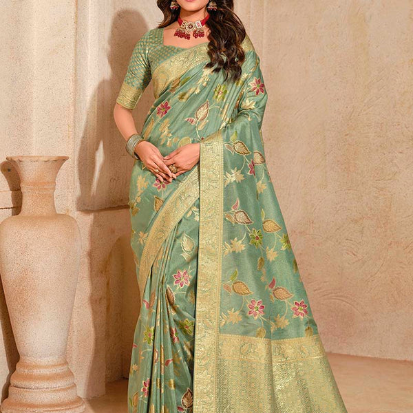 Monjolika Fashion Sea Green Color Weaving Silk Classic Saree - Distacart