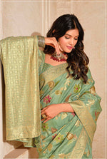 Thumbnail for Monjolika Fashion Sea Green Color Weaving Silk Classic Saree
