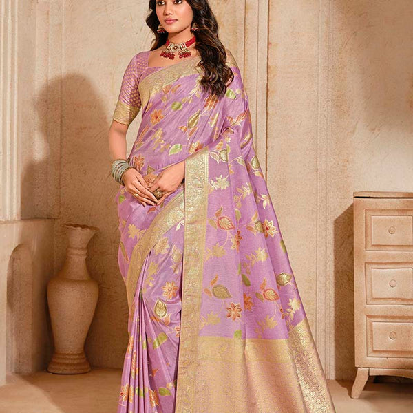 Monjolika Fashion Lilac Color Weaving Silk Classic Saree