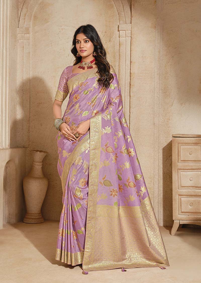 Monjolika Fashion Lilac Color Weaving Silk Classic Saree