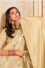 Thumbnail for Monjolika Fashion Cream Color Weaving Silk Classic Saree