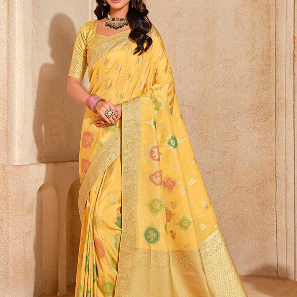 Monjolika Fashion Yellow Color Weaving Silk Classic Saree