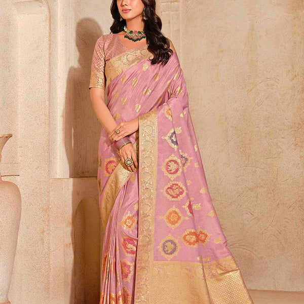Monjolika Fashion Light Pink Color Weaving Silk Classic Saree