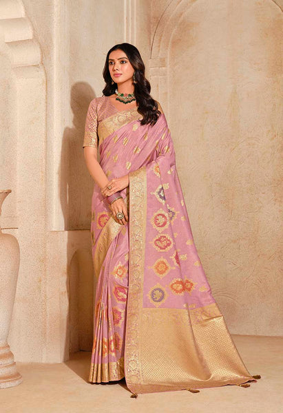 Monjolika Fashion Light Pink Color Weaving Silk Classic Saree