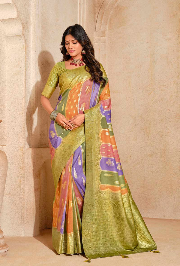 Monjolika Fashion Light Green Color Weaving Silk Classic Saree