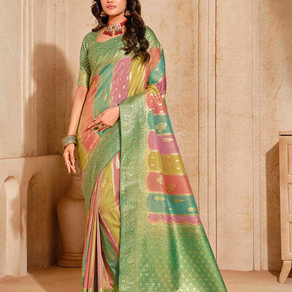 Monjolika Fashion Turquoise Color Weaving Silk Classic Saree - Distacart