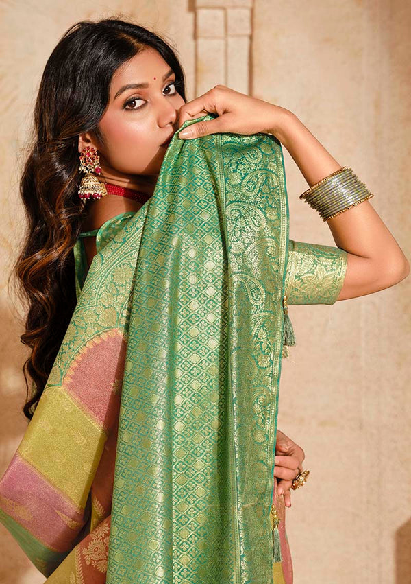 Monjolika Fashion Turquoise Color Weaving Silk Classic Saree