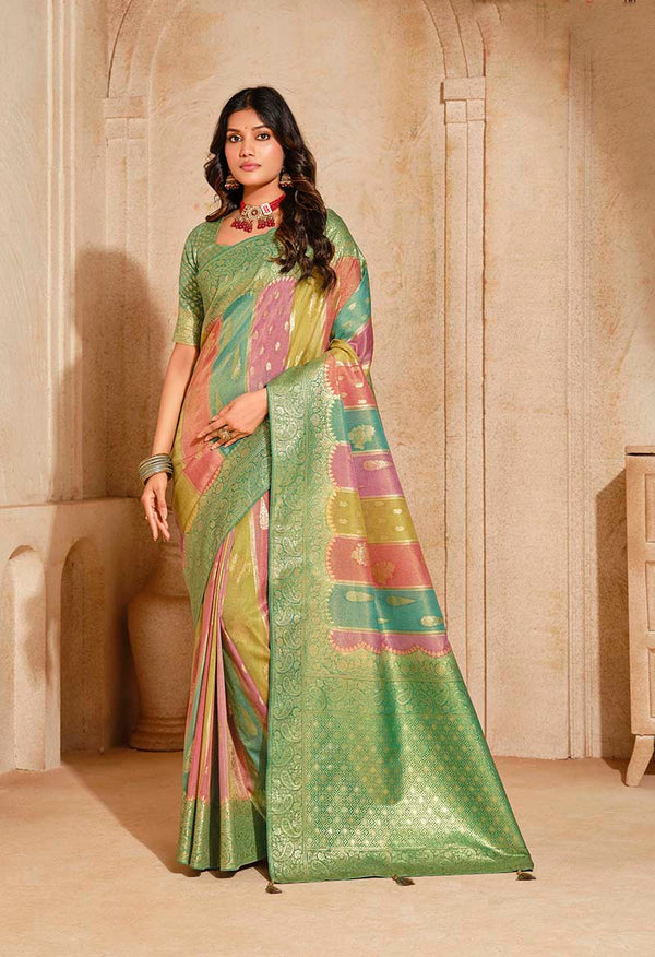 Monjolika Fashion Turquoise Color Weaving Silk Classic Saree