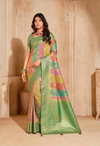 Monjolika Fashion Turquoise Color Weaving Silk Classic Saree