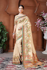 Thumbnail for Monjolika Fashion Cream Color Weaving Dola Silk Traditional Saree - Distacart