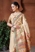 Thumbnail for Monjolika Fashion Cream Color Weaving Dola Silk Traditional Saree - Distacart