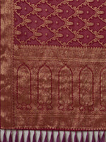 Thumbnail for Anouk Burgundy & Gold-Toned Woven Design Zari Pure Georgette Kanjeevaram Saree - Distacart
