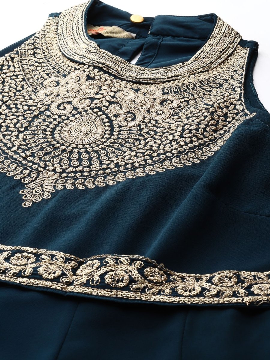 Anouk Women Teal Blue Ethnic Motifs Embroidered Kurta with Trousers & Dupatta - Distacart