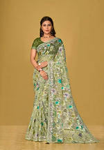 Thumbnail for Monjolika Fashion Light Green Color Organza Brasso With Beautiful Printed Saree - Distacart