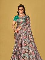 Thumbnail for Monjolika Fashion Grey Silk Organza Brasso Festive Wear Printed Saree