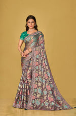Thumbnail for Monjolika Fashion Grey Silk Organza Brasso Festive Wear Printed Saree