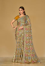Thumbnail for Monjolika Fashion Mustard Silk Organza Brasso Festive Wear Printed Saree