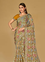 Thumbnail for Monjolika Fashion Mustard Silk Organza Brasso Festive Wear Printed Saree