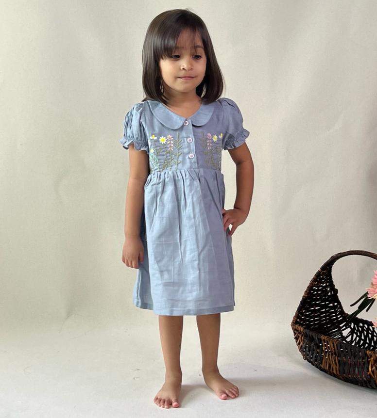 ArthLife Grey Flower Embroidered Dress - Distacart