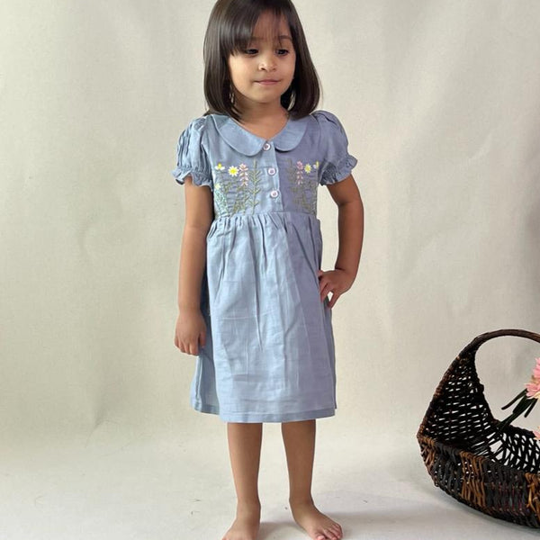 ArthLife Grey Flower Embroidered Dress - Distacart