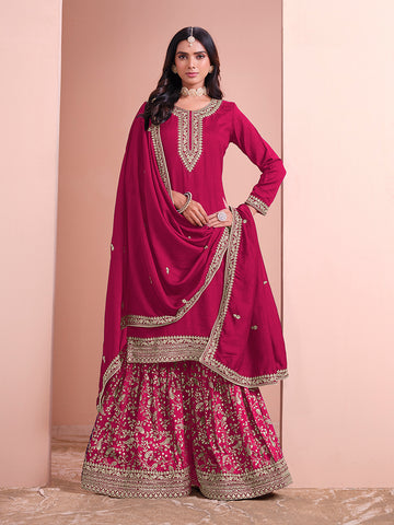 Monjolika Fashion Rani-Pink Color Embroidered Santoon Art Silk Salwar Suit - Distacart