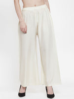 Thumbnail for TAG 7 Women Off-White Solid Flared Palazzos