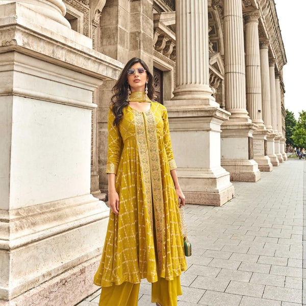 Anaita Yellow Chinon Sequence Embroidered Readymade Salwar Suit - Distacart