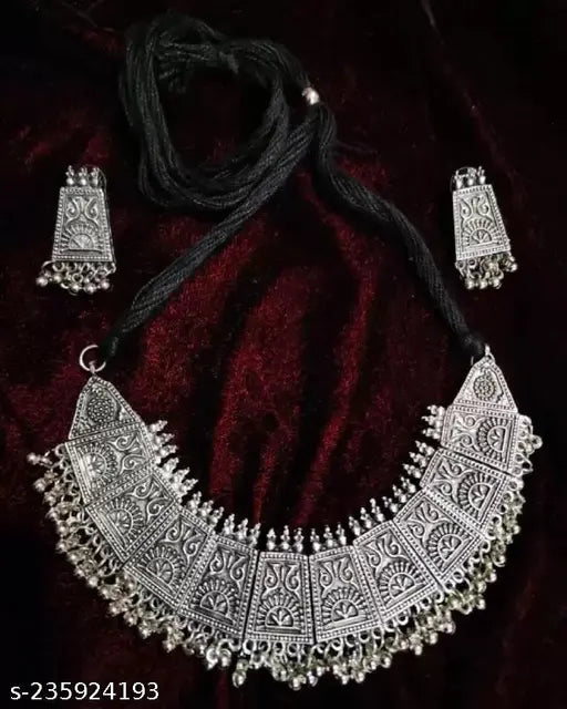 Tehzeeb Creations Women's German Silver Oxidised Necklace And Earrings Set - Distacart
