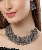 Thumbnail for Tehzeeb Creations Women's German Silver Oxidised Necklace And Earrings Set - Distacart