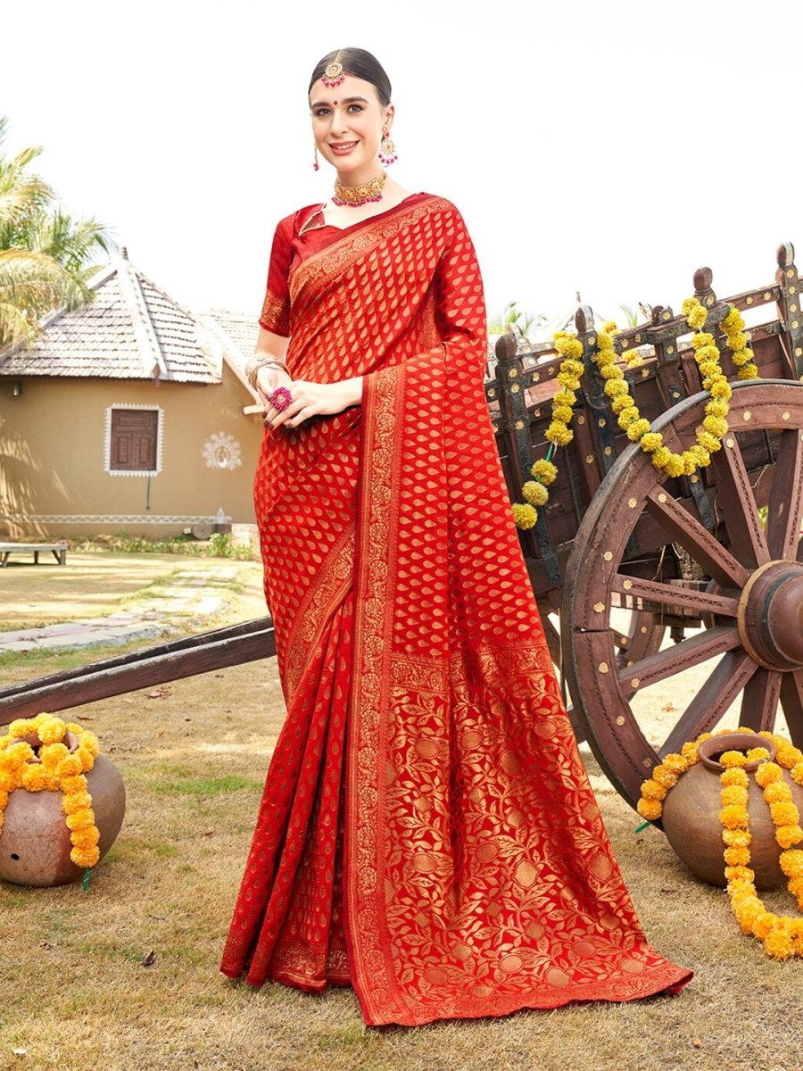 Anouk Red & Gold Woven Design Zari Detailed Art Silk Banarasi Saree - Distacart