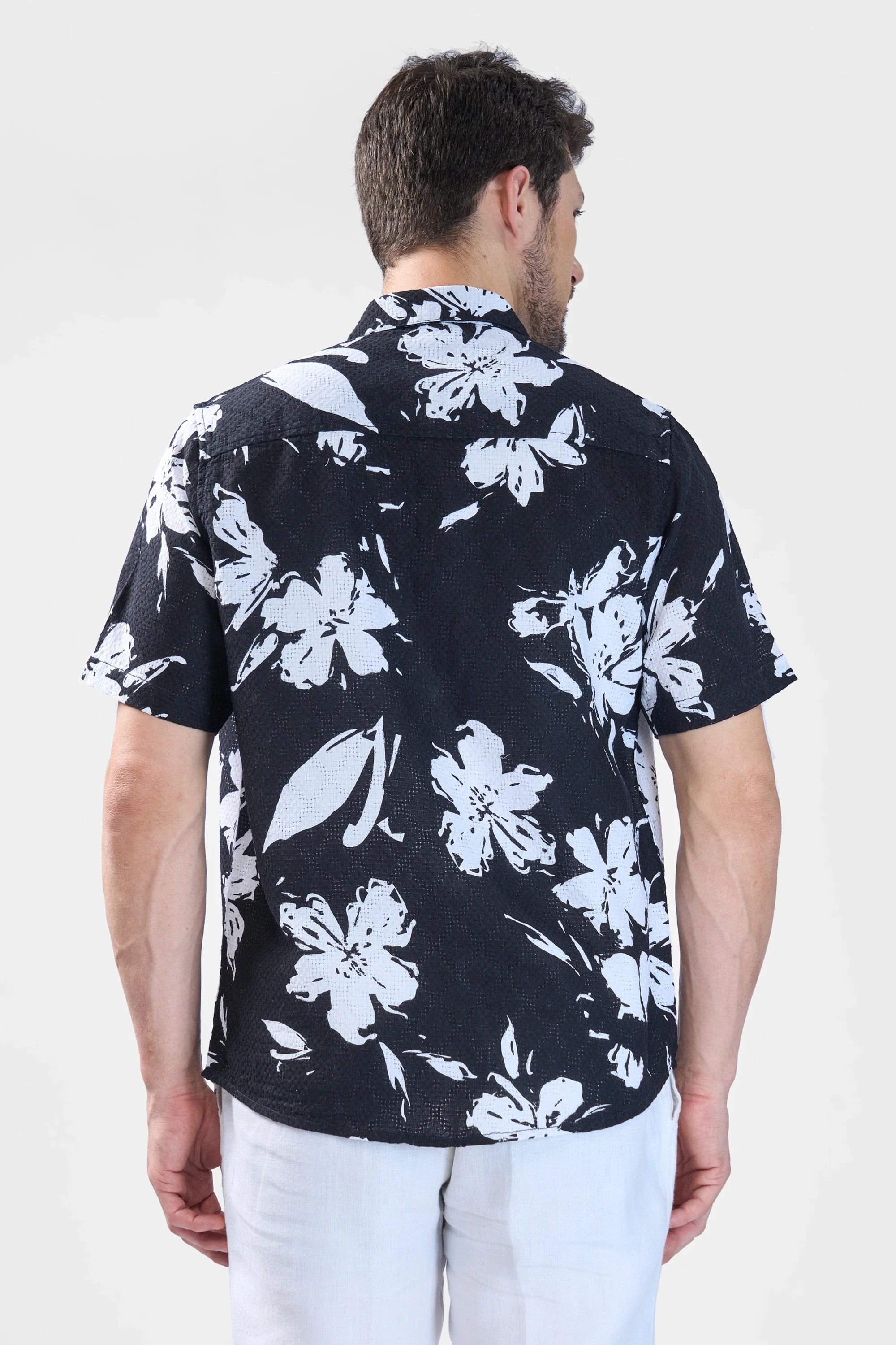 Xkind Black Floral Printed Textured Regular Fit Shirt