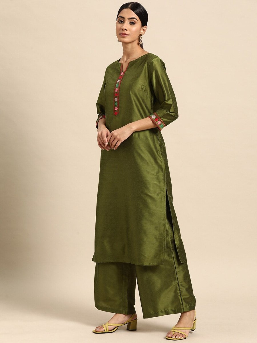 All About You Floral Yoke Design Regular Kurta with Palazzos & Dupatta - Distacart