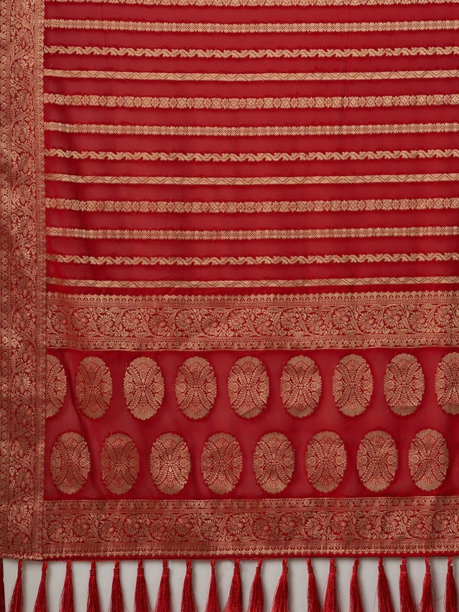 Anouk Red & Gold-Toned Woven Design Zari Pure Georgette Kanjeevaram Saree - Distacart
