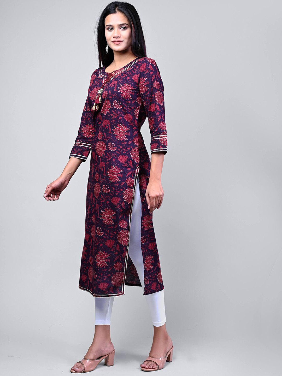 Swasti Women Maroon & Red Floral Printed Floral Kurta - Distacart