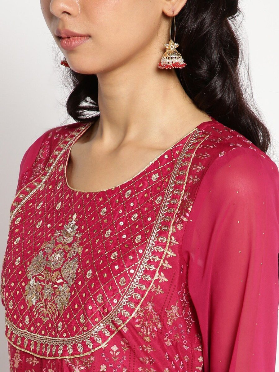 AURELIA Printed Ethnic Motifs Satin Maxi Ethnic Dress - Distacart