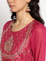 Thumbnail for AURELIA Printed Ethnic Motifs Satin Maxi Ethnic Dress