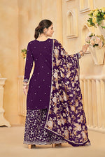 Thumbnail for Monjolika Fashion Dark-Purple Color Embroidered Santoon Silk Salwar Suit - Distacart