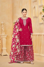 Thumbnail for Monjolika Fashion Dark-Hot-Pink Color Embroidered Santoon Silk Salwar Suit
