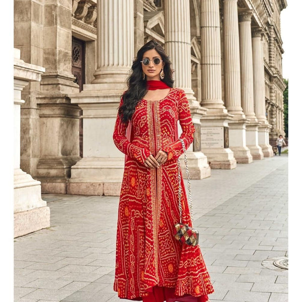 Anaita Red Faux Georgette Printed Embroidered Readymade Salwar Suit - Distacart