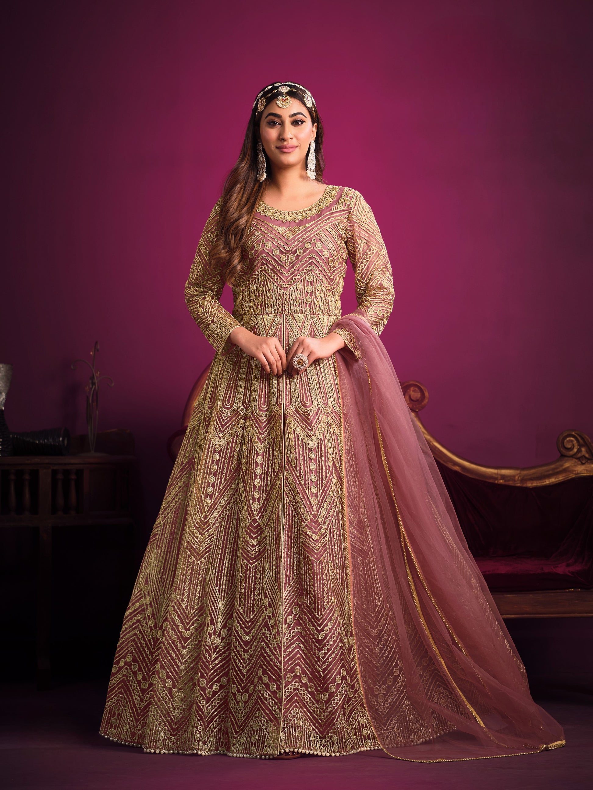 Anaita Pink Embroidered Net Anarkali Suit - Distacart
