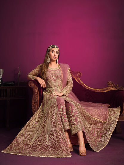 Anaita Pink Embroidered Net Anarkali Suit - Distacart