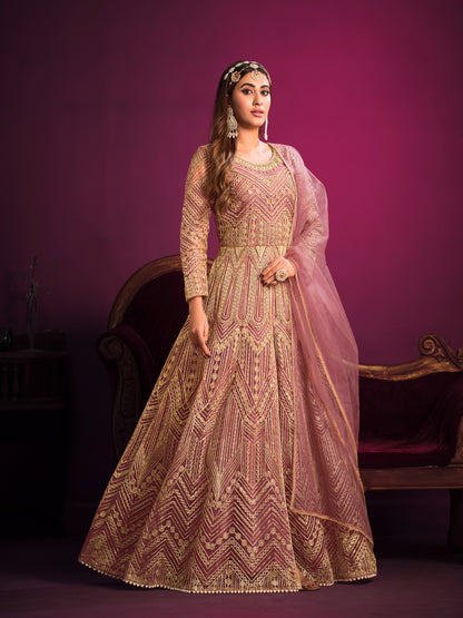 Anaita Pink Embroidered Net Anarkali Suit - Distacart