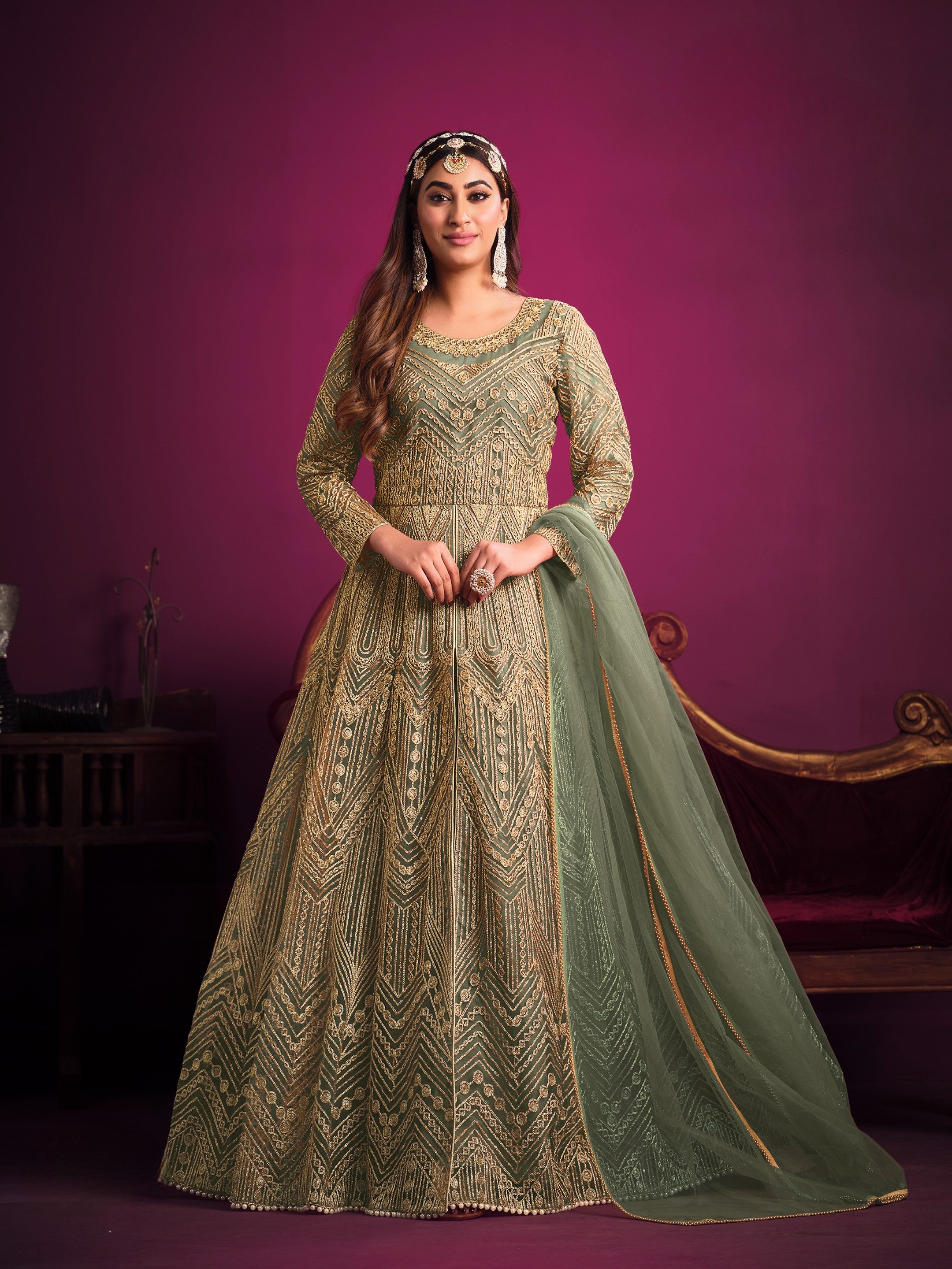 Anaita Green Embroidered Net Anarkali Suit - Distacart