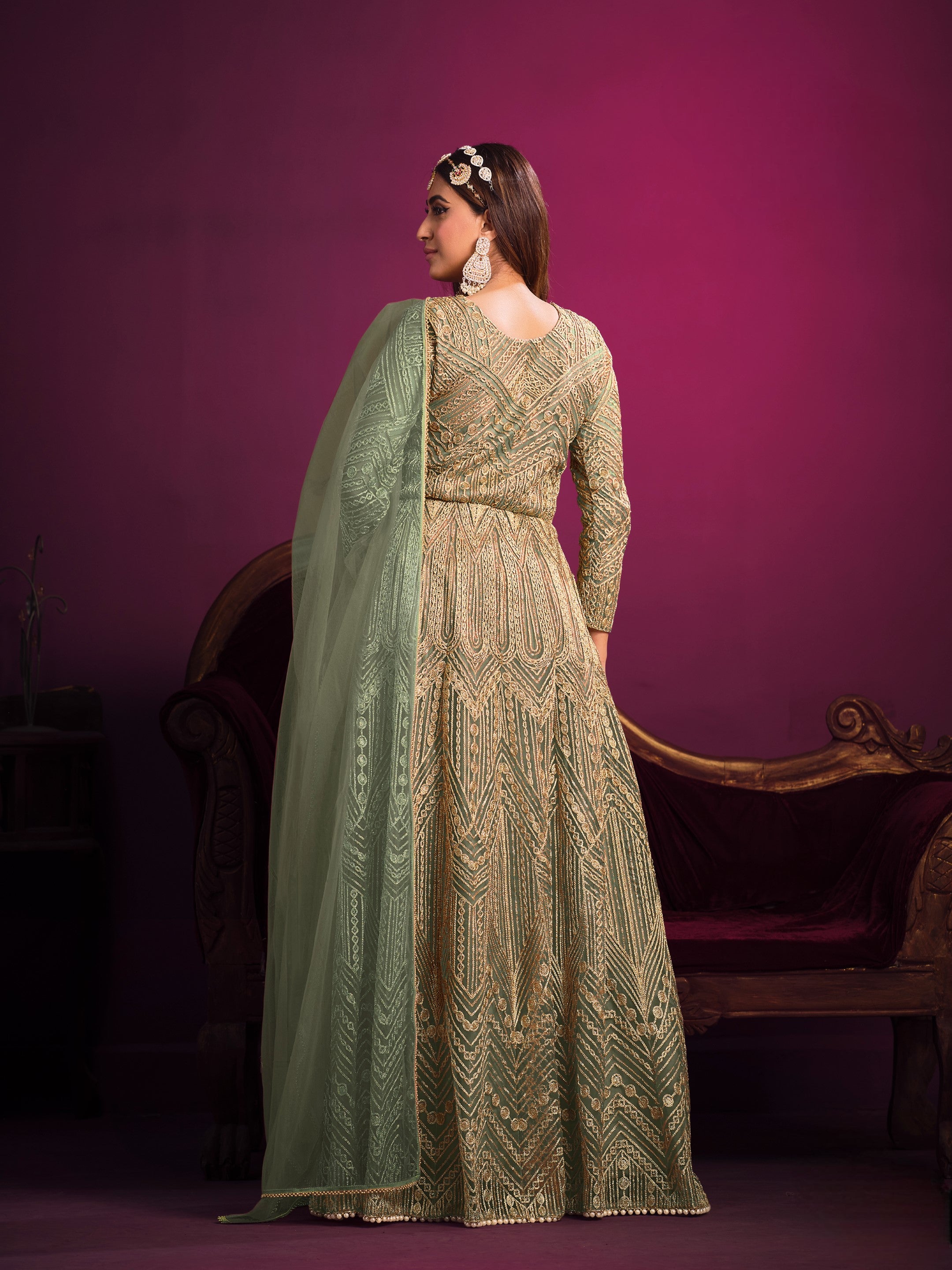 Anaita Green Embroidered Net Anarkali Suit - Distacart