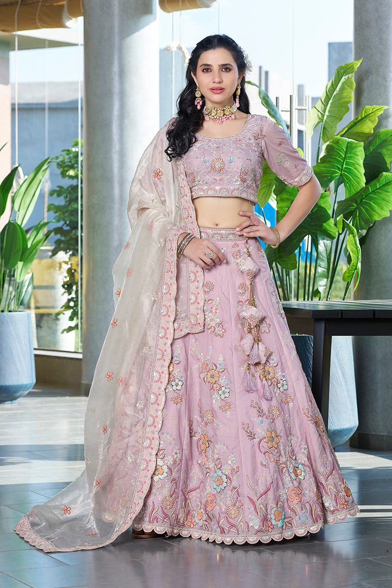 Monjolika Fashion Light Pink Embroidered Silk Engagement A Line Lehenga Choli