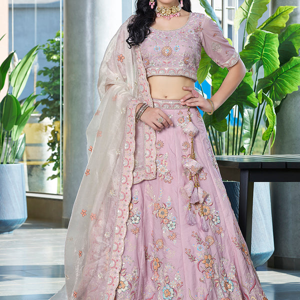 Monjolika Fashion Light Pink Embroidered Silk Engagement A Line Lehenga Choli - Distacart