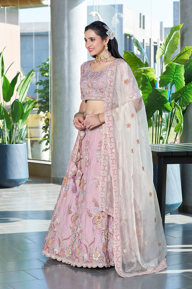 Monjolika Fashion Light Pink Embroidered Silk Engagement A Line Lehenga Choli