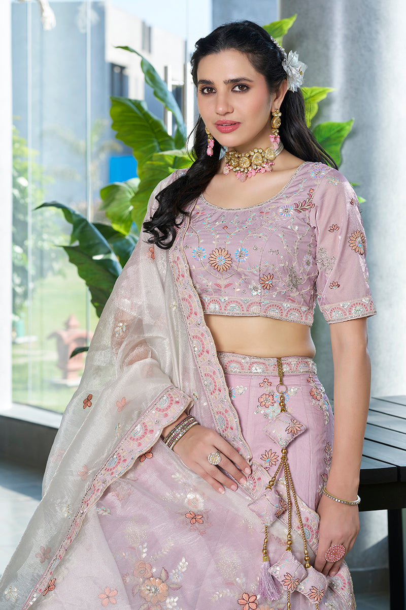 Monjolika Fashion Light Pink Embroidered Silk Engagement A Line Lehenga Choli