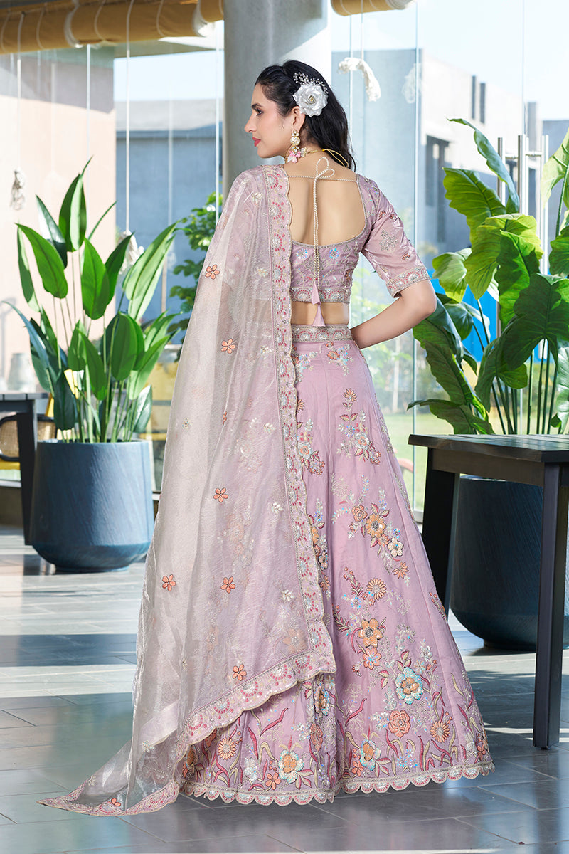 Monjolika Fashion Light Pink Embroidered Silk Engagement A Line Lehenga Choli
